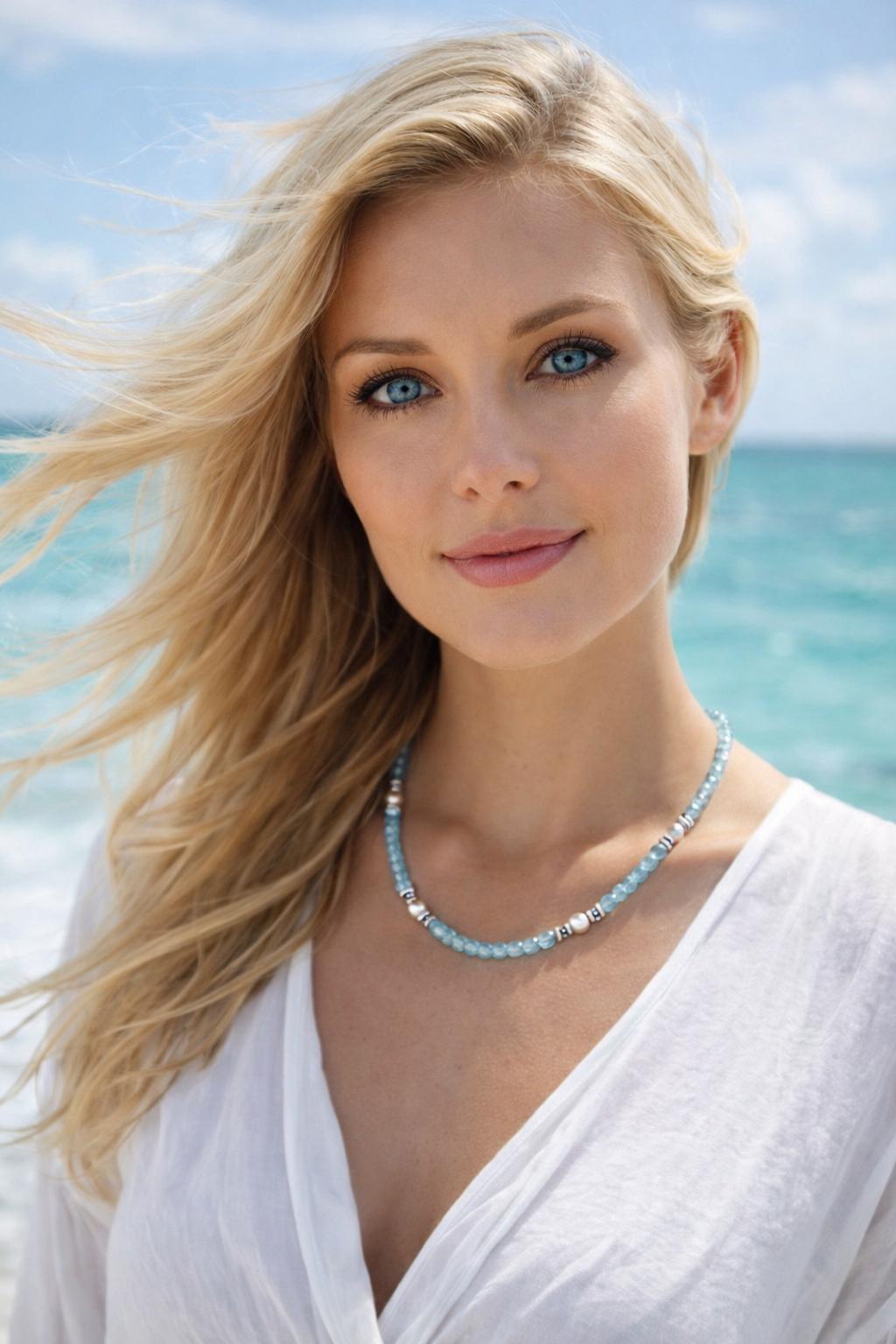 Edelsteinkette, Blauer Topas, Süßwasserperlen, Hämatit