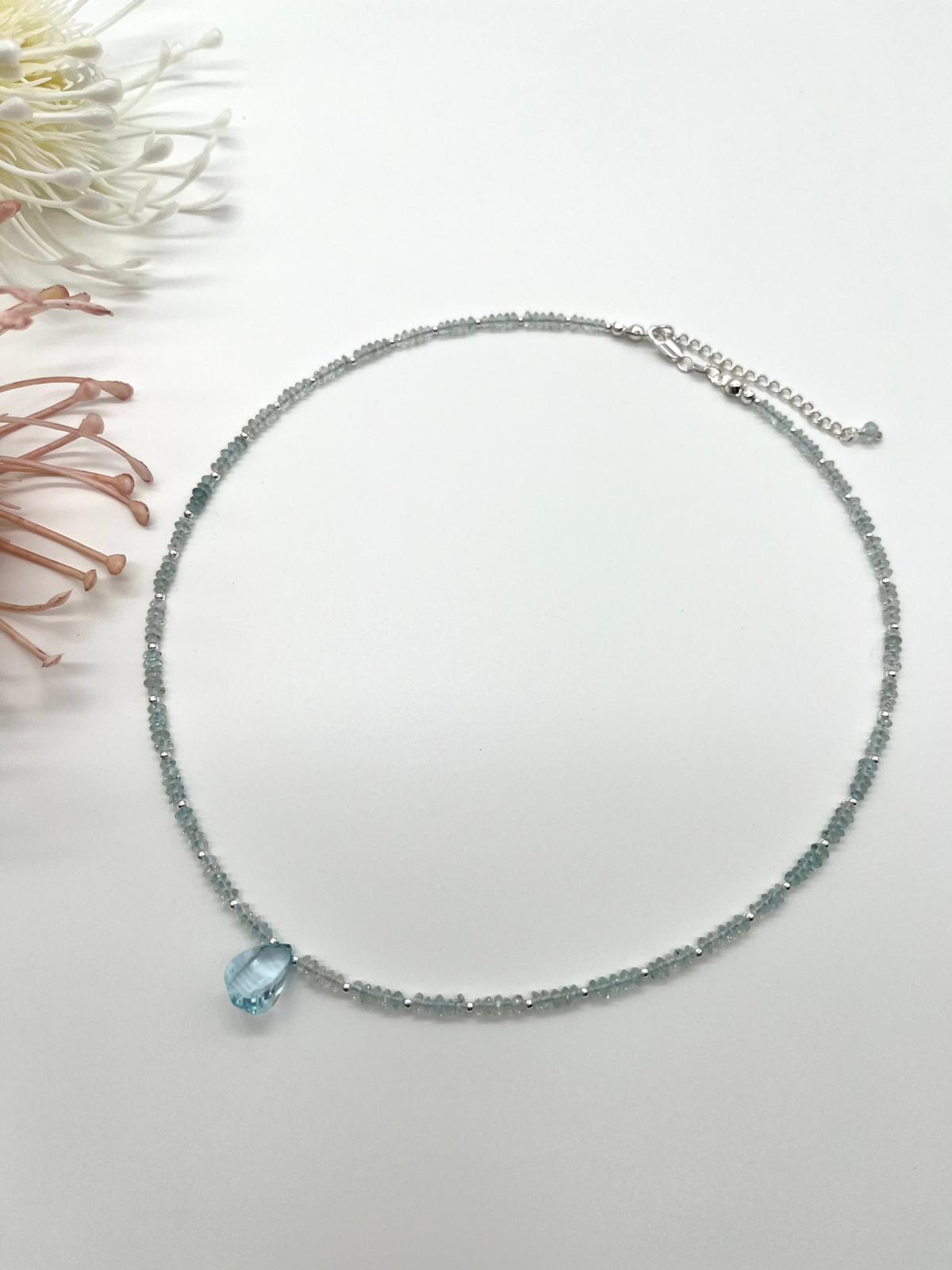 ✨Edelstein-Collier mit Aquamarin, Echt-Schmuck, Fein-Schmuck✨