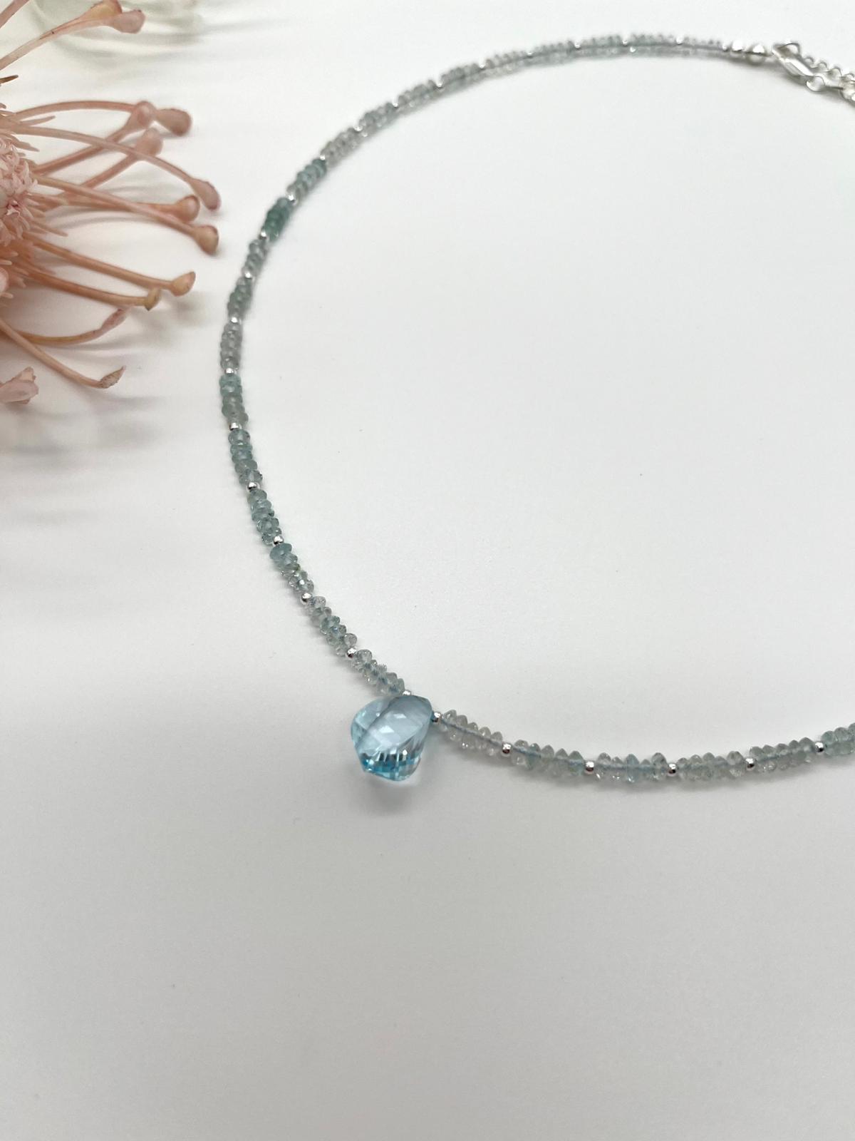 ✨Edelstein-Collier mit Aquamarin, Echt-Schmuck, Fein-Schmuck✨