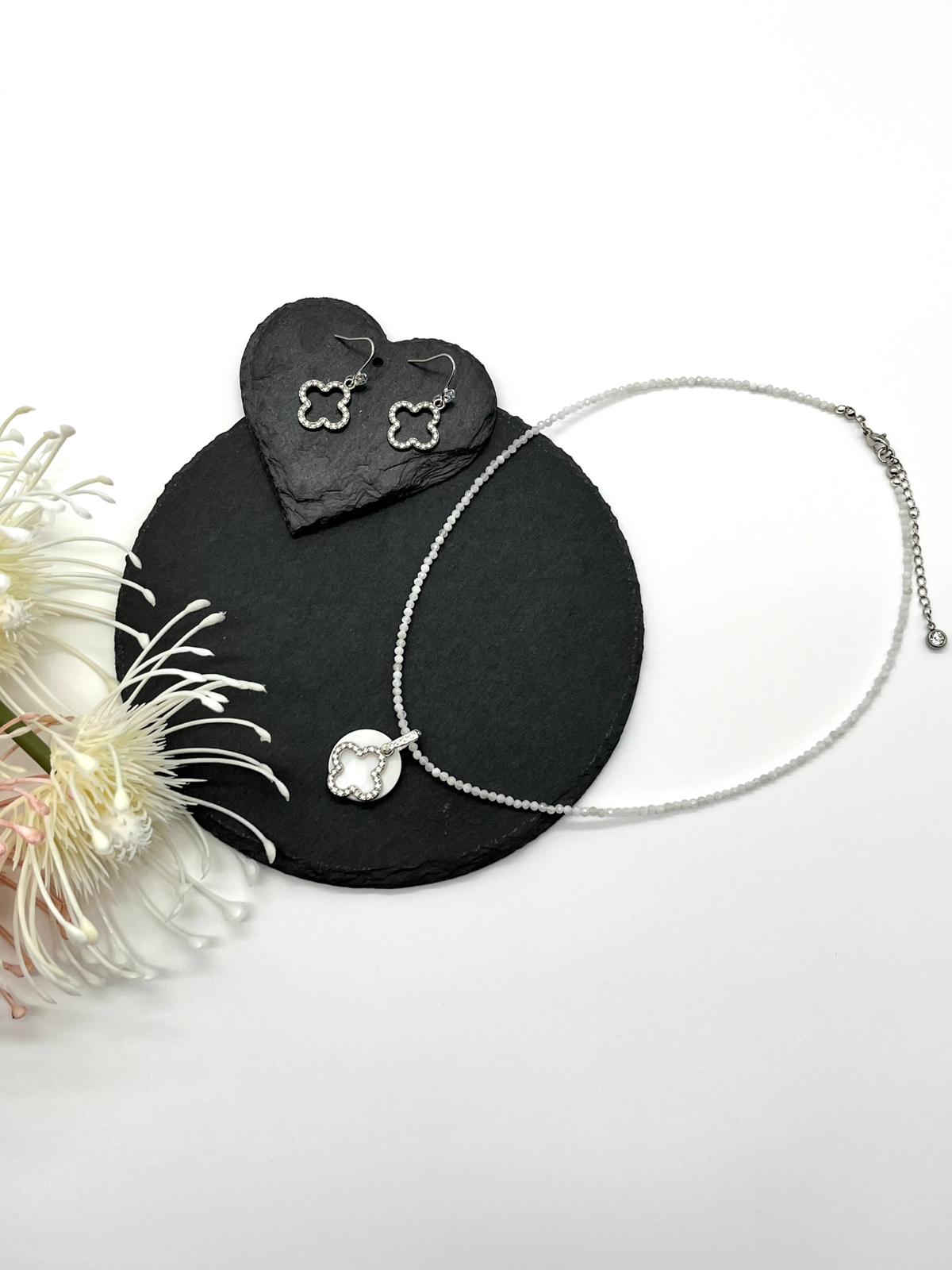 ✨Mondstein, Schmuckset mit Kleeblatt Anhänger, Edelsteinschmuck✨