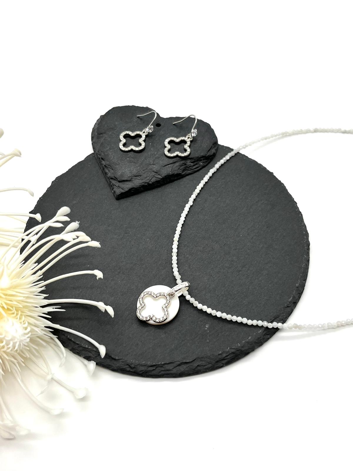 ✨Mondstein, Schmuckset mit Kleeblatt Anhänger, Edelsteinschmuck✨