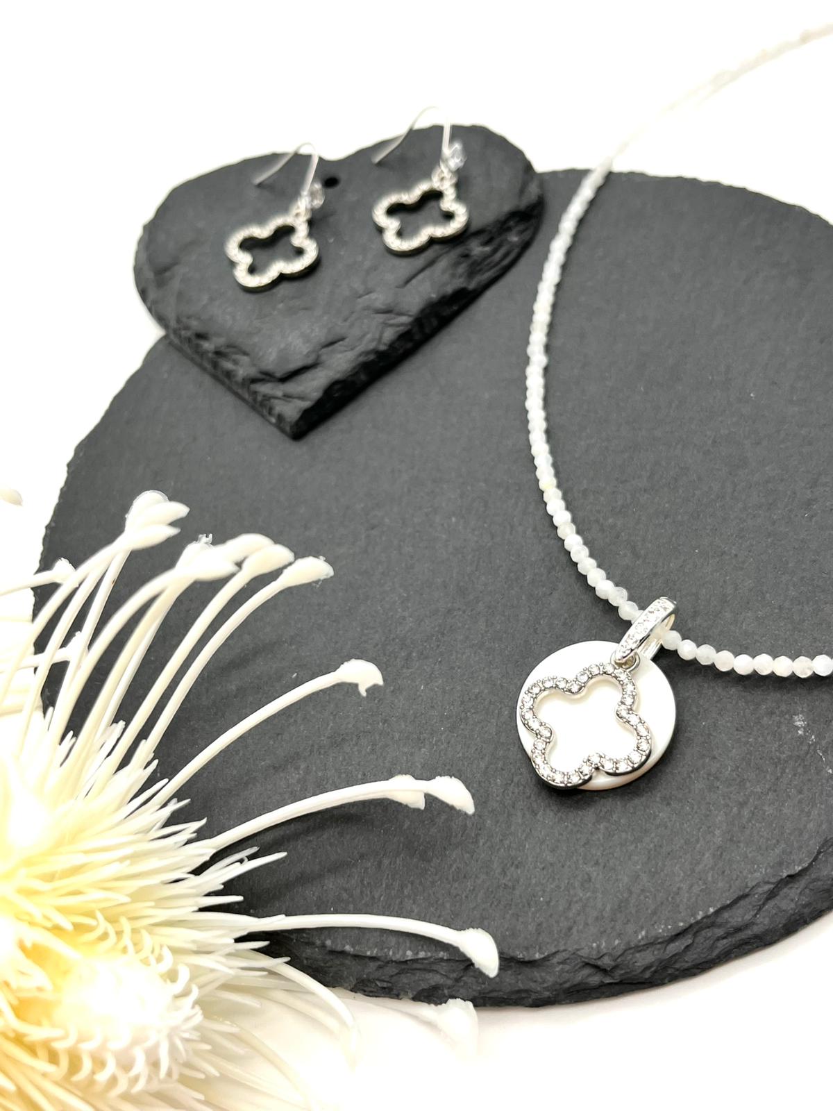 ✨Mondstein, Schmuckset mit Kleeblatt Anhänger, Edelsteinschmuck✨