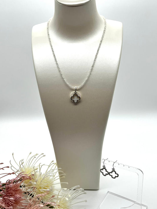 ✨Mondstein, Schmuckset mit Kleeblatt Anhänger, Edelsteinschmuck✨