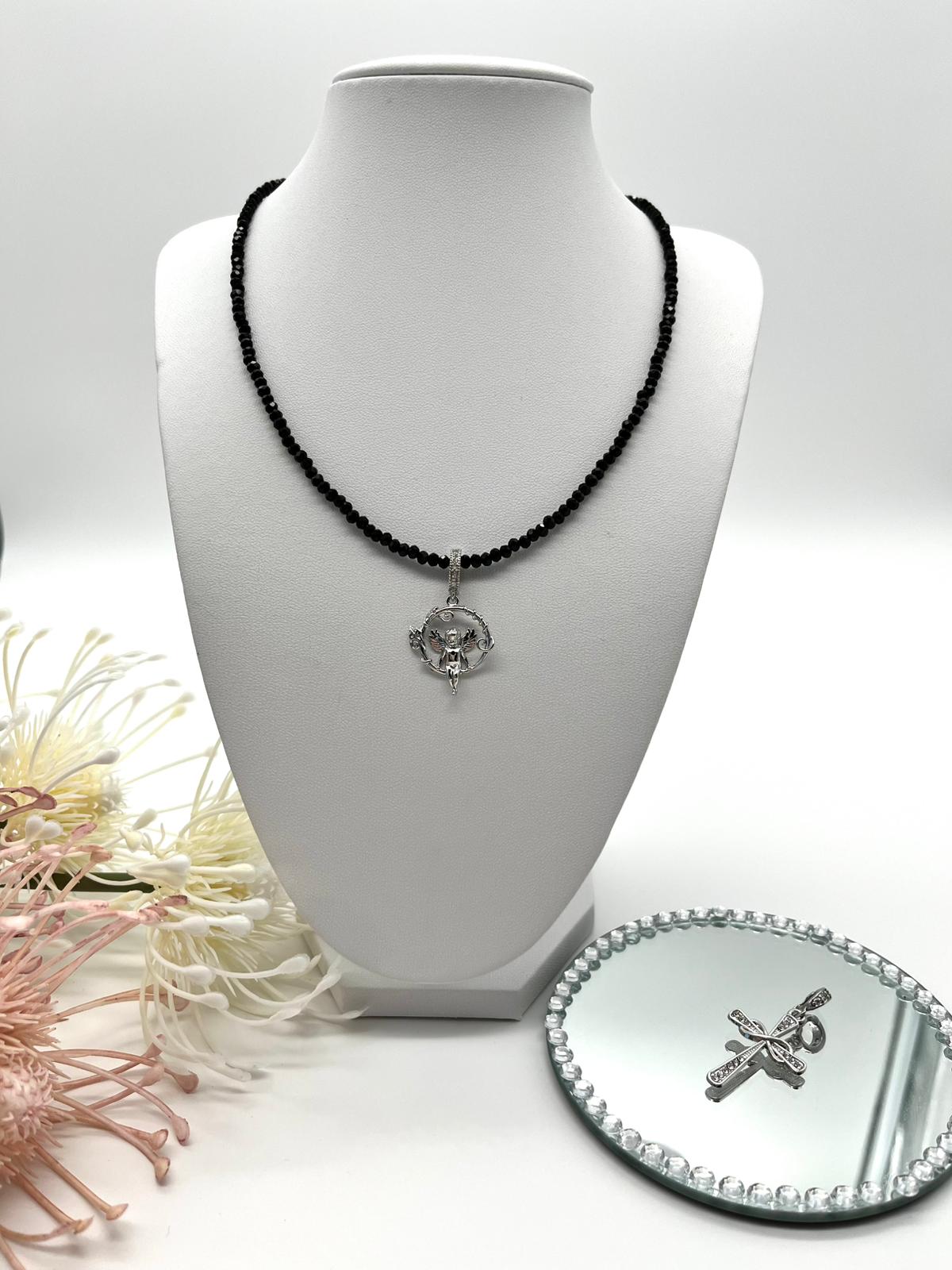 Edelsteinkette aus Turmalin Schörl mit zwei Anhänger in silber