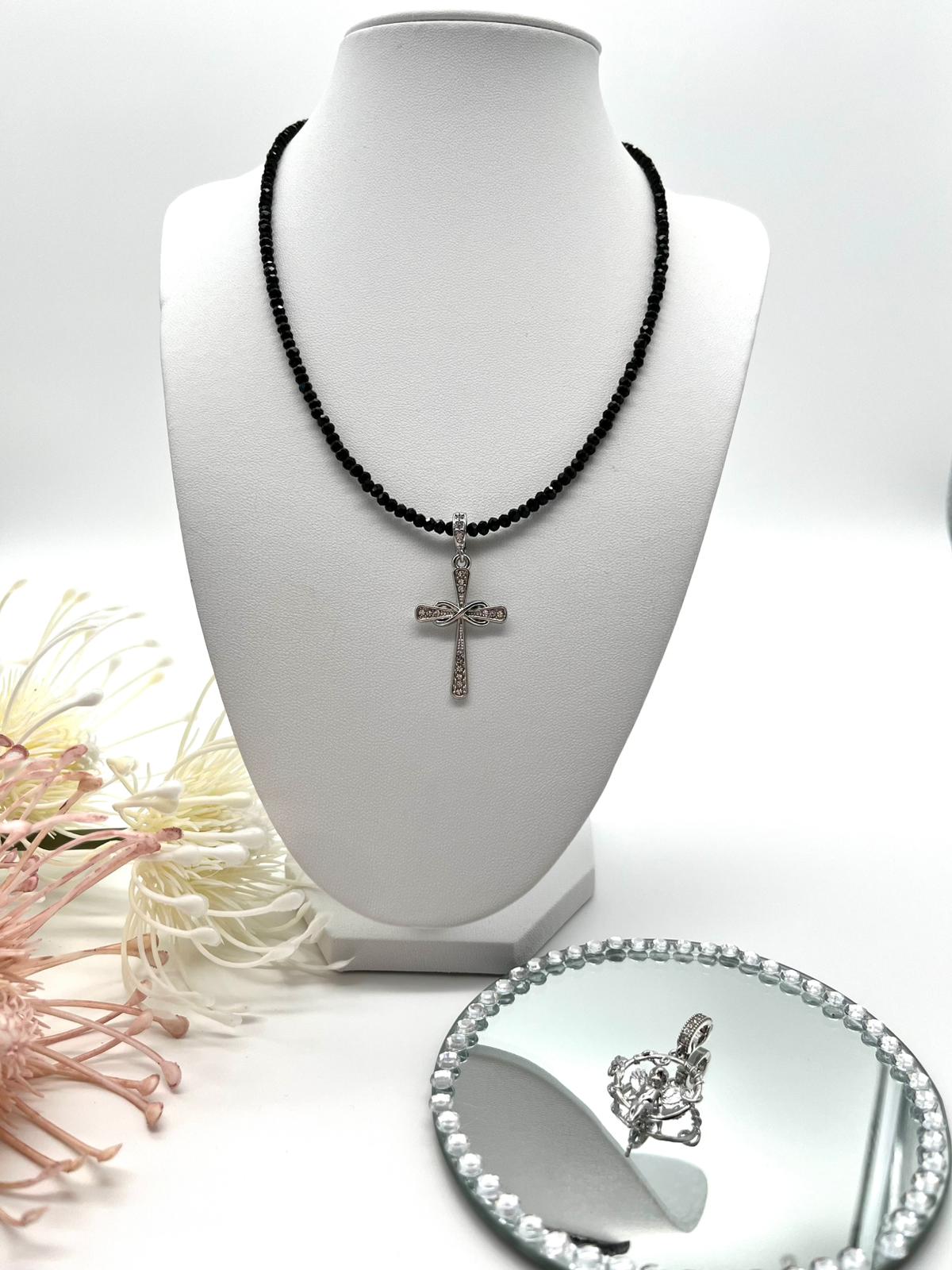 Edelsteinkette aus Turmalin Schörl mit zwei Anhänger in silber