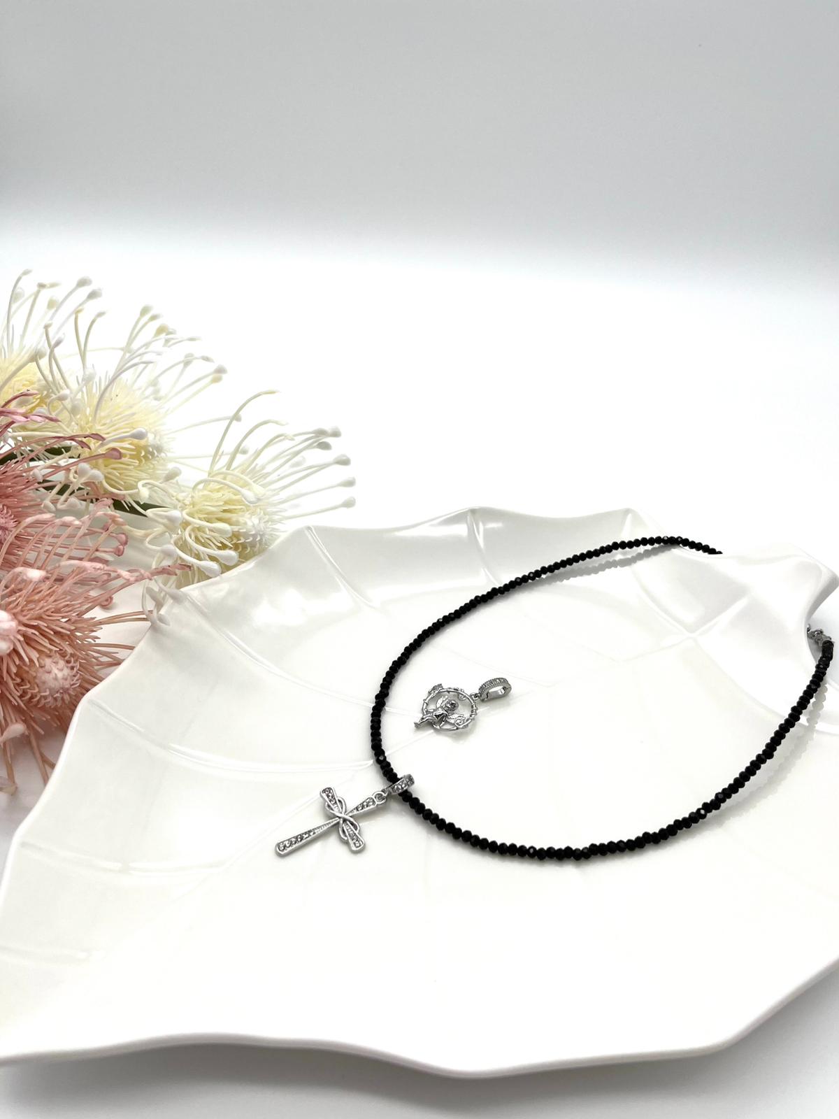 Edelsteinkette aus Turmalin Schörl mit zwei Anhänger in silber