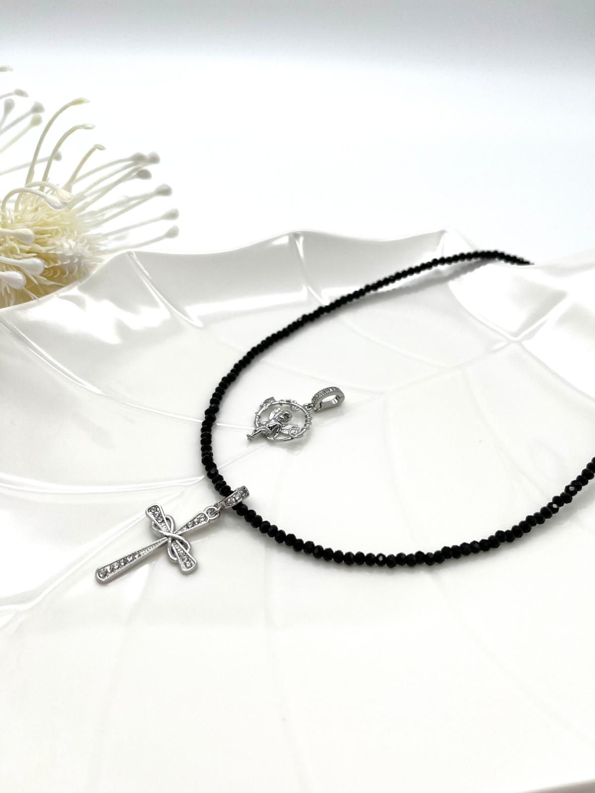 Edelsteinkette aus Turmalin Schörl mit zwei Anhänger in silber