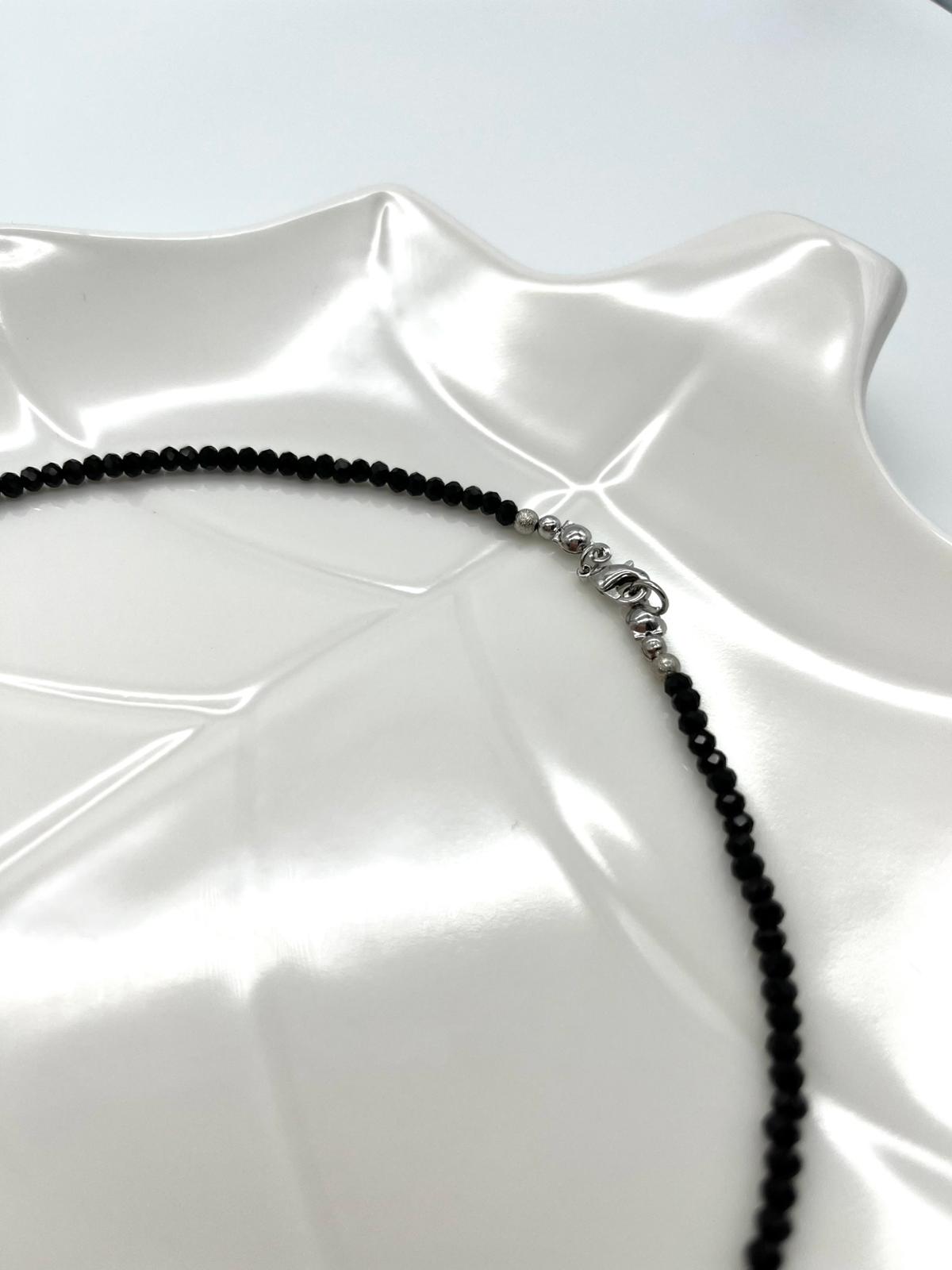 Edelsteinkette aus Turmalin Schörl mit zwei Anhänger in silber