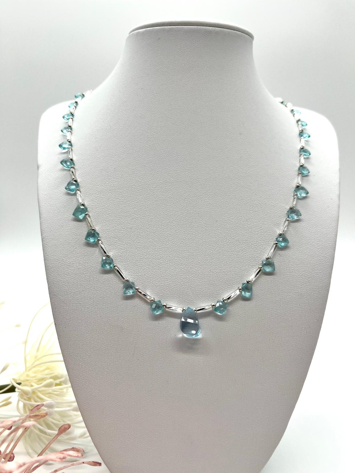 ✨Edelstein-Collier mit Aquamarin mit einer Brioletten Perle✨