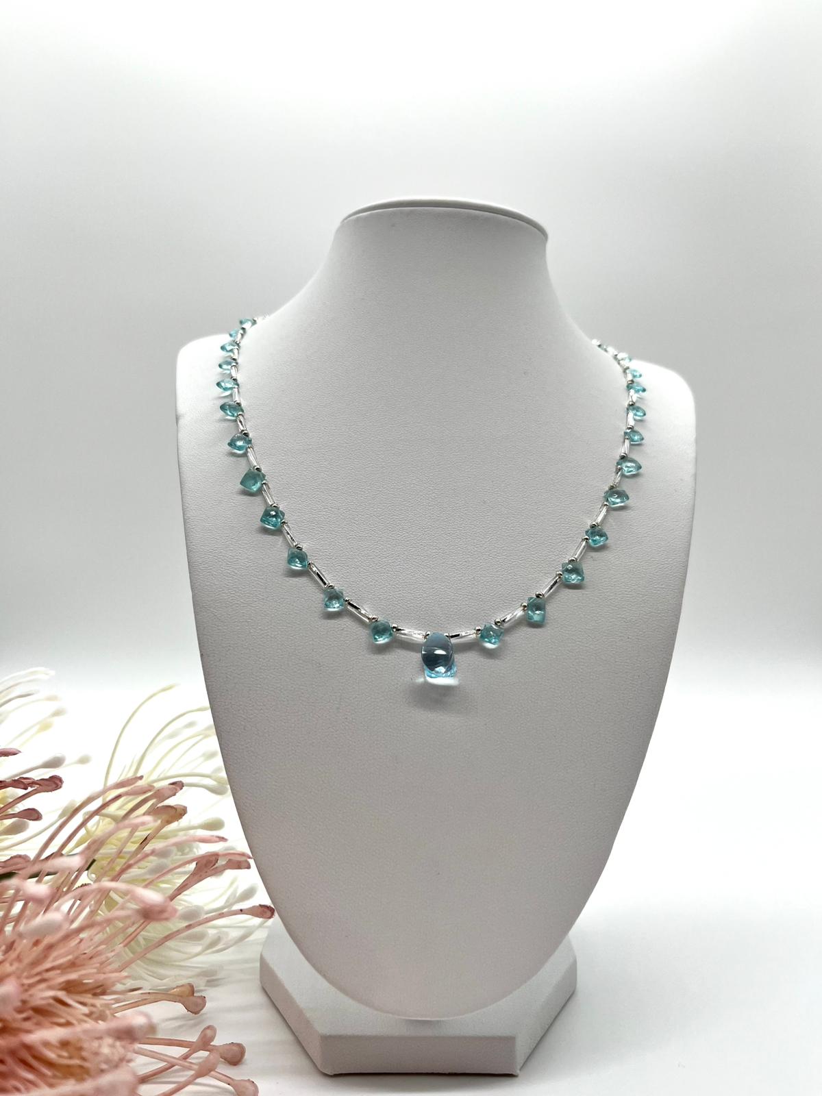 ✨Edelstein-Collier mit Aquamarin mit einer Brioletten Perle✨