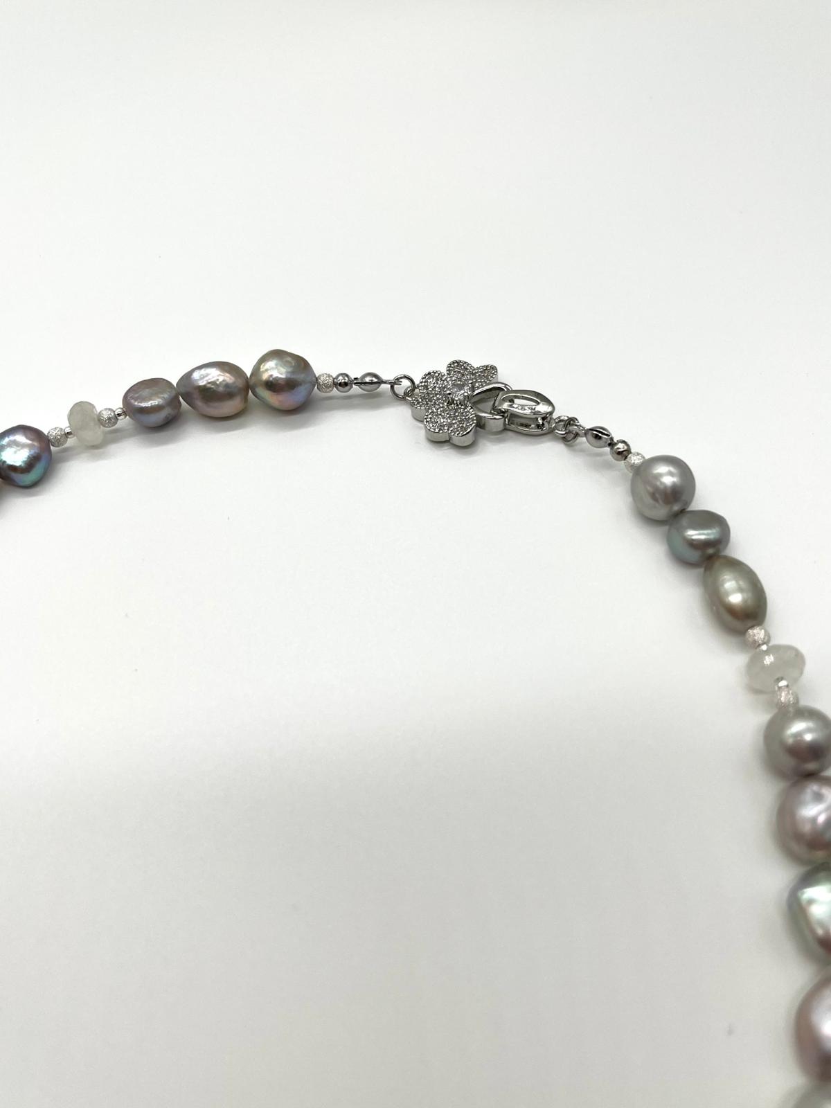 ✨ Elegantes Schmuckset mit grau schimmernden Barockperlen und Mondstein ✨