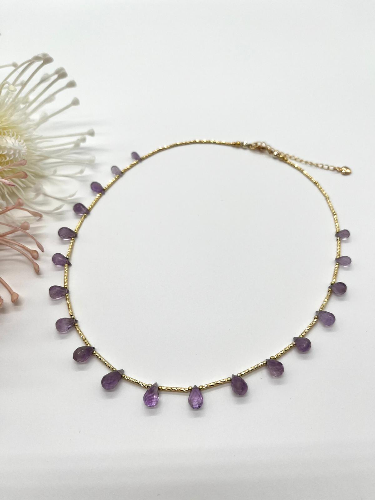 Besonderes Collier mit Amethyst Brioletten Perlen, Fein-Schmuck