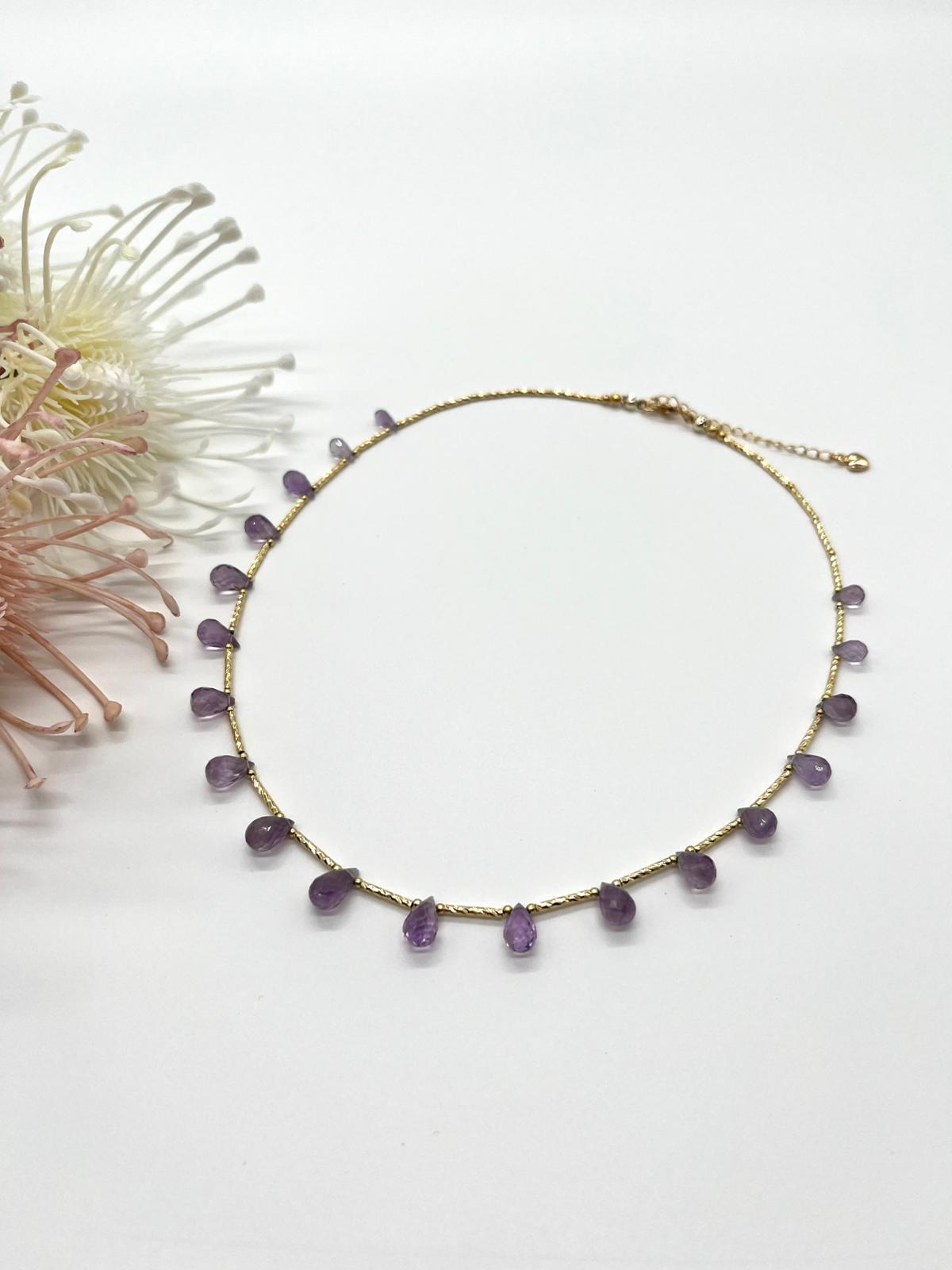 Besonderes Collier mit Amethyst Brioletten Perlen, Fein-Schmuck