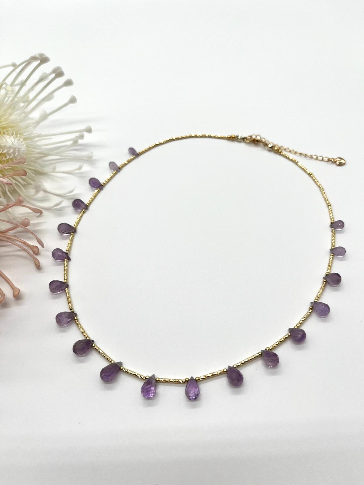 Besonderes Collier mit Amethyst Brioletten Perlen, Fein-Schmuck