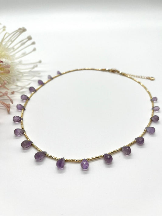Besonderes Collier mit Amethyst Brioletten Perlen, Fein-Schmuck