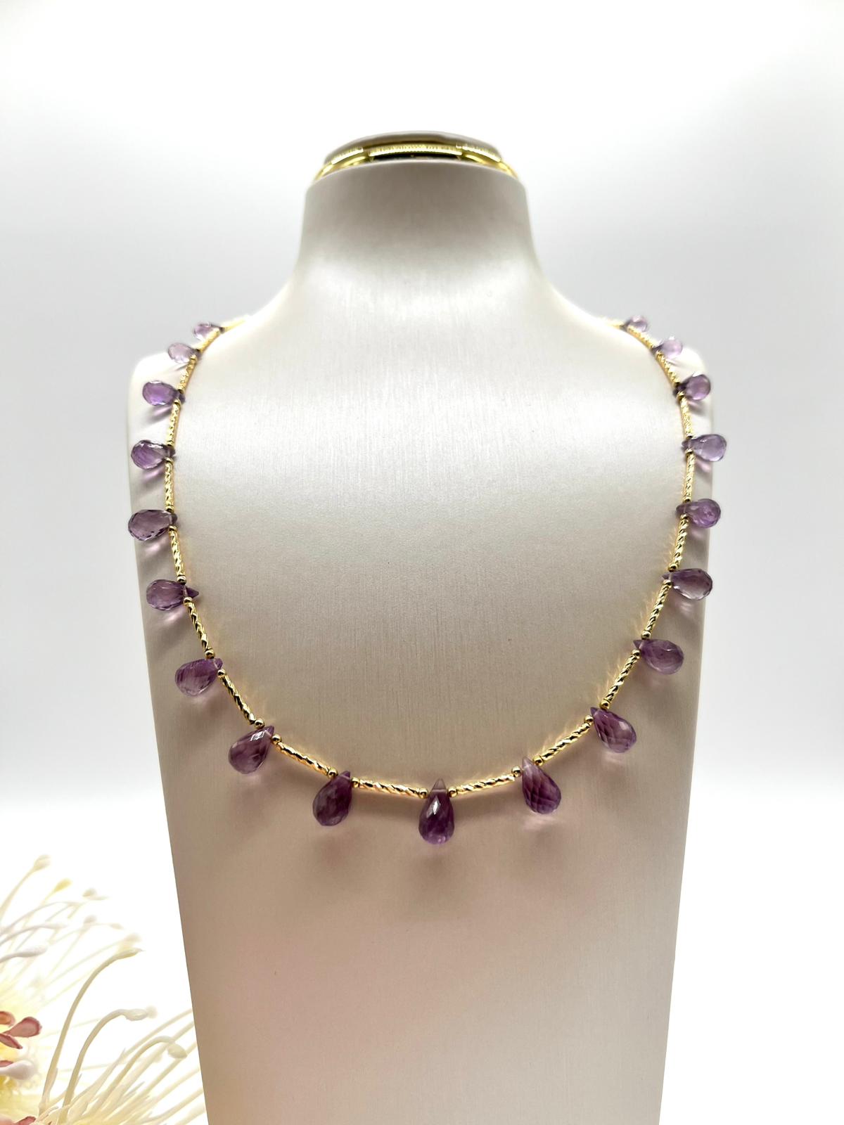 Besonderes Collier mit Amethyst Brioletten Perlen, Fein-Schmuck
