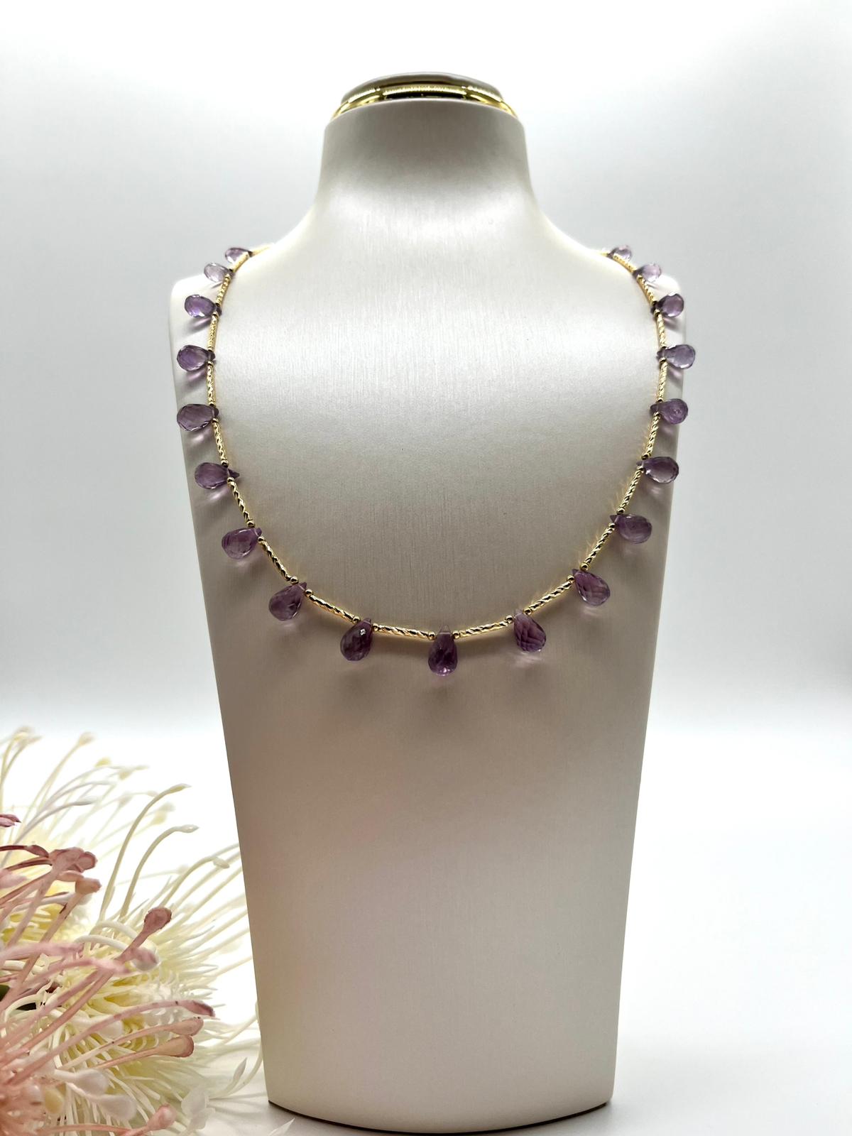 Besonderes Collier mit Amethyst Brioletten Perlen, Fein-Schmuck