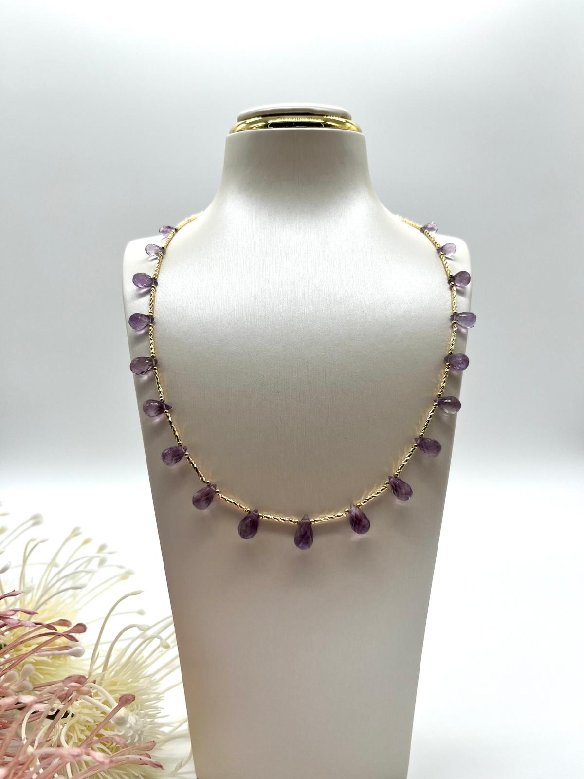 Besonderes Collier mit Amethyst Brioletten Perlen, Fein-Schmuck