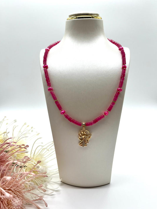 Edelstein Collier aus Jade und echten Perlen