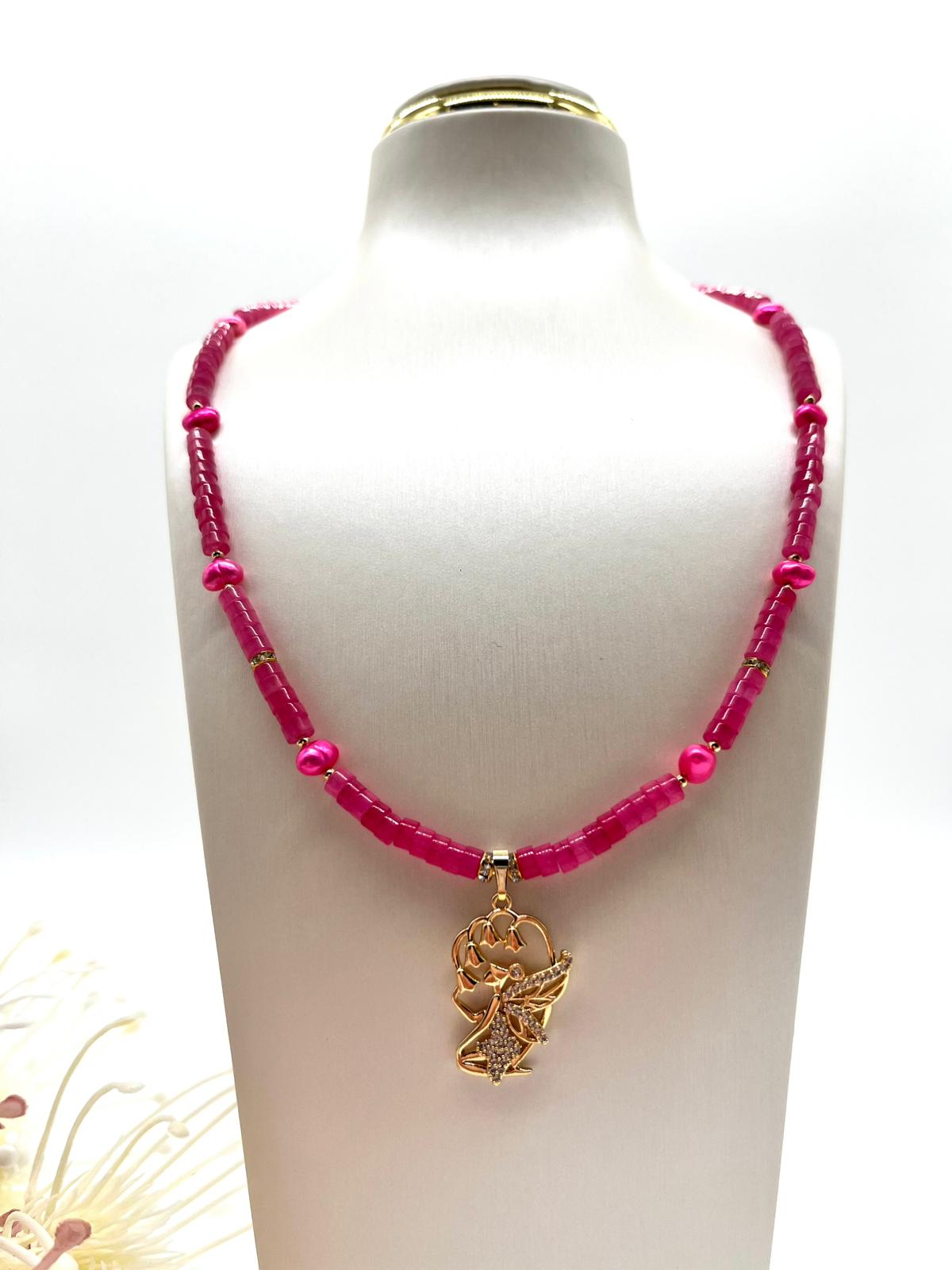 Edelstein Collier aus Jade und echten Perlen