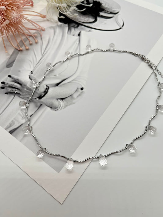 Bergkristall-Collier mit facettierten Brioletten Perlen | Handgefertigte Eleganz
